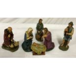 A part ceramic 6 piece nativity set comprising Baby Jesus, Mary, Joseph and the Three Kings; tallest