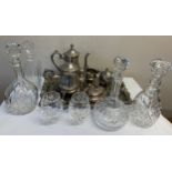 A miscellany to include a quantity of plated items and cut glass decanters and glasses.