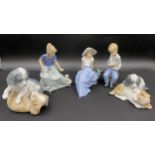 Five various Lladro Nao figurines. Tallest seated girl with 2 puppies 18cm h.Condition ReportAll