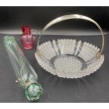A good quality French cut glass bowl with white metal handle with French silver marks 25cm d