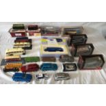 Diecast model vehicles collection, Double Decker buses and coaches, boxed and unboxed, selection