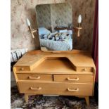 A G Plan dressing table with mirror and lights to back. 106.5 w x 46 d x 142cm h to top of the