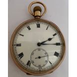 A 9ct gold cased pocket watch with subsidiary seconds dial. Total weight 85gm.Condition