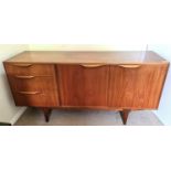 McIntosh retro teak sideboard, three drawers and two doors. 152 w x 45 d x 76cms h.Condition