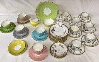 Two part tea services to include Adderley 1 x cake plate, jug, sugar bowl, 5 x cups, 5 x saucers,