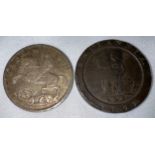 A George III cartwheel twopence 1797 and a 1935 crown of George V.
