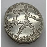 Georgian silver pill box Birmingham 1810, maker Samuel Pemberton with leaf decoration. 22mm d.