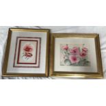 Two framed watercolour paintings, Poppy by Norma King, picture size 14 h x 10cm w, frame 34 h x 30cm
