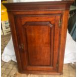 A 19thC oak inlaid corner cabinet. 74 w x 40 d x 107cm h.Condition ReportBeading break at lock,