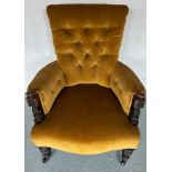 An upholstered armchair with turned supports and front legs. 85cm h to back.Condition ReportGood