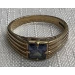 A 14ct yellow gold ring set with single sapphire, size O, weight 2.9gm.Condition ReportSome wear