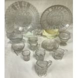 A Collection of Victorian clear pressed glass to include 'Give us this day our daily bread'