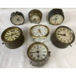 Selection of 7 alarm clocks, not tested, some need obvious restoration. Tallest 12.5cms.Condition