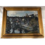 Gilt Framed Oil on Board indistinctly signed Walter H? depicting Knaresborough. Painting size