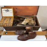 A collection of 18th/19thC tools, tap & die set with shoes and spirit level. Originally belonging to