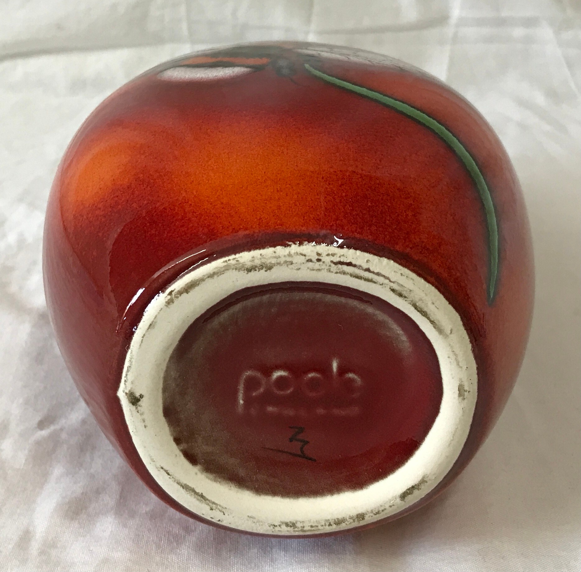 A Poole Pottery vase with Bee decoration to front on a red and orange glazed background. 25cms h. - Image 5 of 6