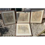 Four framed maps by J&C Walker; North Yorkshire, Huntingdonshire, Lincolnshire and Suffolk. Map size