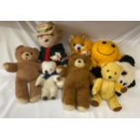 A quantity of vintage soft toys to include 2 x Harrods bears- 2009 Annual Bear and a small bear, 3 x