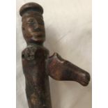 Wooden walking stick with carved gent's head and horse head handle, 87cms in length.Condition