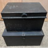 Two lockable metal storage boxes, largest 47 w x 32 d x 24cm h.