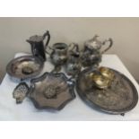 A quantity of silver plated items to include tea service, jugs etc.Condition ReportSome wear to