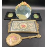 Miscellany to include vintage table mirror, tray, hand mirror and two frames.Condition ReportMarks