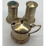 Three piece silver cruet set Birmingham 1933 by Joseph Gloster Ltd. Total weight 186gm.Condition