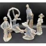 Five various Lladro Nao figurines. Tallest bard 38cm h, ballerina 33cm h.Condition ReportBallerina