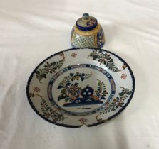 Oriental earthenware plate A/F 23cm d and ceramic ink well 9.5cms h, 9cm dCondition ReportPlate