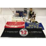 Breweriana collection, Tetley pint glasses, beer mats, Wade whisky decanters, bottles, Royal