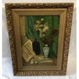 Oil on board depicting still life by E. Nunn 1909 measuring 41cm w x 59cm h board size.Condition