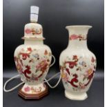 Mason's 'Mandalay Red' lamp base 39cm to top fitting together with a matching vase 32cm h.