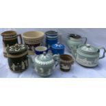 A collection of Copeland and Spode jasperware to include teapots, jugs etc.Condition ReportMug