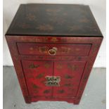 Oriental style bedside cabinet. 41 w x 33 d x 61cm h.Condition ReportGood condition.