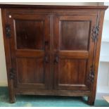 An 18th C Oak two door cupboard with shelved interior 127cm w x 42c d x 139cm hCondition ReportMarks