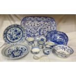 Selection of blue and white ceramics to include Royal Copenhagen jug 12.5cm, Spode 'Italian' dish