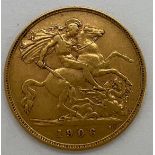 An Edwardian 1906 half sovereign.Condition ReportGood condition.