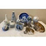 Royal Copenhagen collection comprising; 5 x various vases, tallest 19cm h; 3 x animal figurines, 2 x