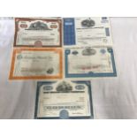 Five Shares certificates to include Barker international corporation, The Grand Union Company etc.