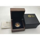A 2008 Royal Mint gold proof full sovereign, no. 2740, cased in box and certificate of