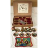 Two tinplate children's tea sets, one boxed, Tubby Products 15 piece with cutlery and one