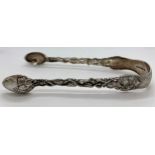 Fine quality cast sugar silver tongs London 1864m maker Chawner & Co (George William Adams) 15cm