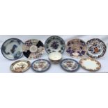 A quantity of Copeland Spode/ Spode Stone/Spode/Newstone 19thC plates and bowls in blues and reds.