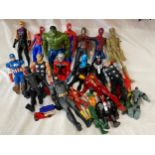 A collection of Marvel toys to include Thor, Venom, Spiderman, Peter Quill, Capt. America, Black