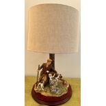 Border Fine Arts 'Out With The Dogs' lamp and shade A2647. 46cm h to top of shade.Condition