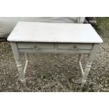 Painted pine two drawer side table 92cms w x 45cms d x 75cms h.Condition ReportFairly good