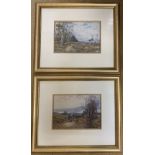 Two watercolour paintings signed W.Manners 1910 of figures and sheep in landscapes. Picture size