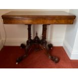 A Victorian burr walnut card table on carved and turned base to top. 91 x 45 x 73cm h.Condition