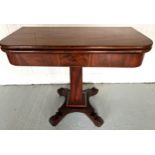 Foldover tea table. 87 x 92cm open. 44 x 91cm closed.Condition ReportOld marks and scratches to