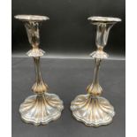 A pair of good quality silver plated candlestick holders. Detachable sconces. 23.5cm to top of